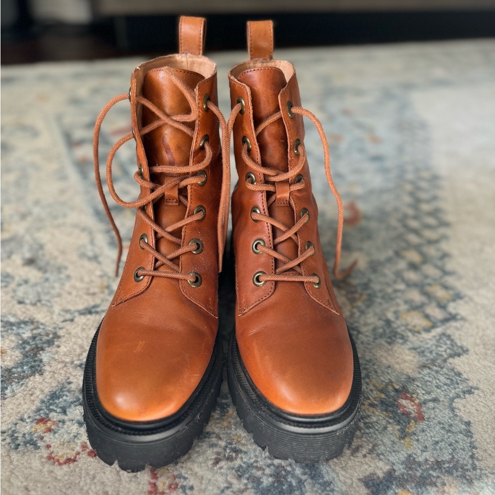 MADEWELL RAYNA like new cognac leather combat boots
